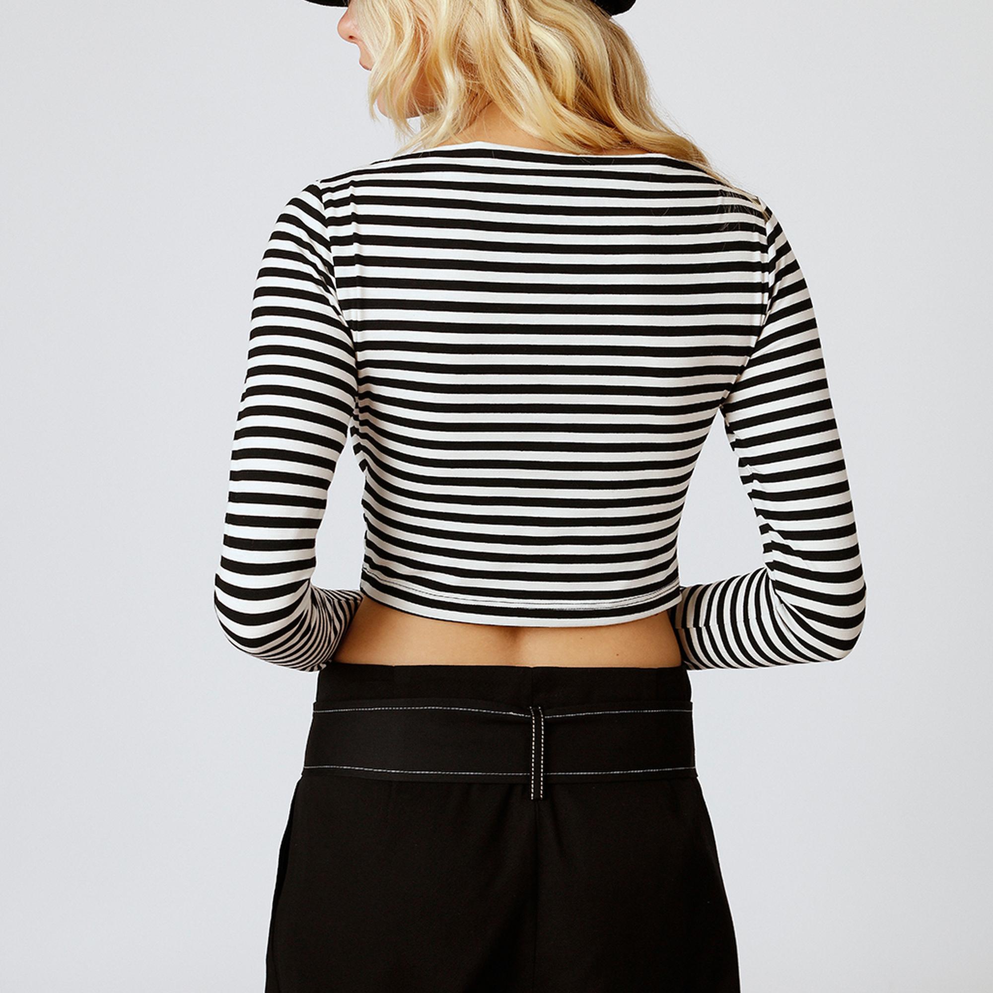 Çizgili Kayık Yaka Croptop