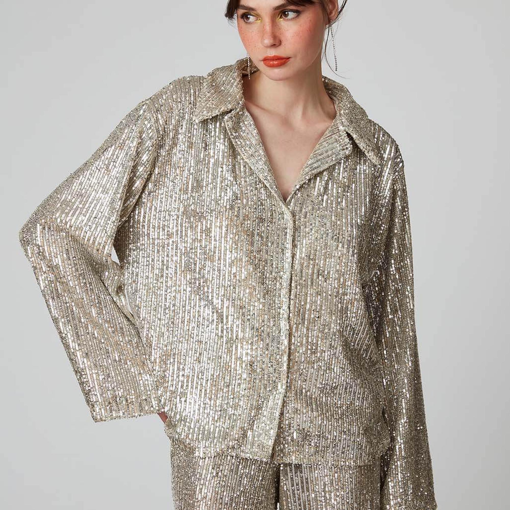 Payetli Oversize Gömlek