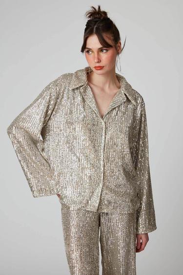  Payetli Oversize Gömlek