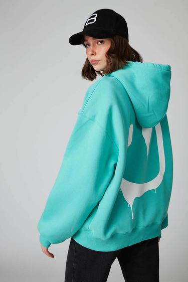  Baskılı Kapşonlu Sweatshirt