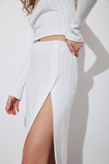  Yırtmaçlı Triko Midi Etek