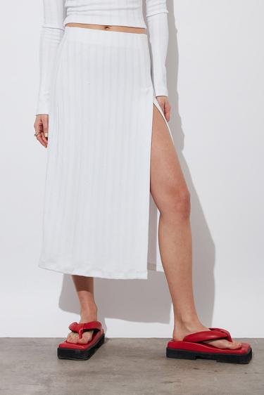  Yırtmaçlı Triko Midi Etek