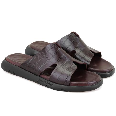  Fabiola Kahve Erkek Kroko Baskılı Deri Terlik