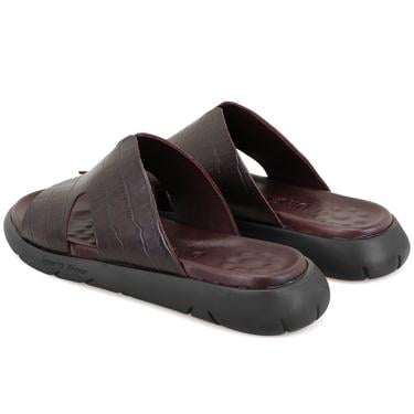  Fabiola Kahve Erkek Kroko Baskılı Deri Terlik