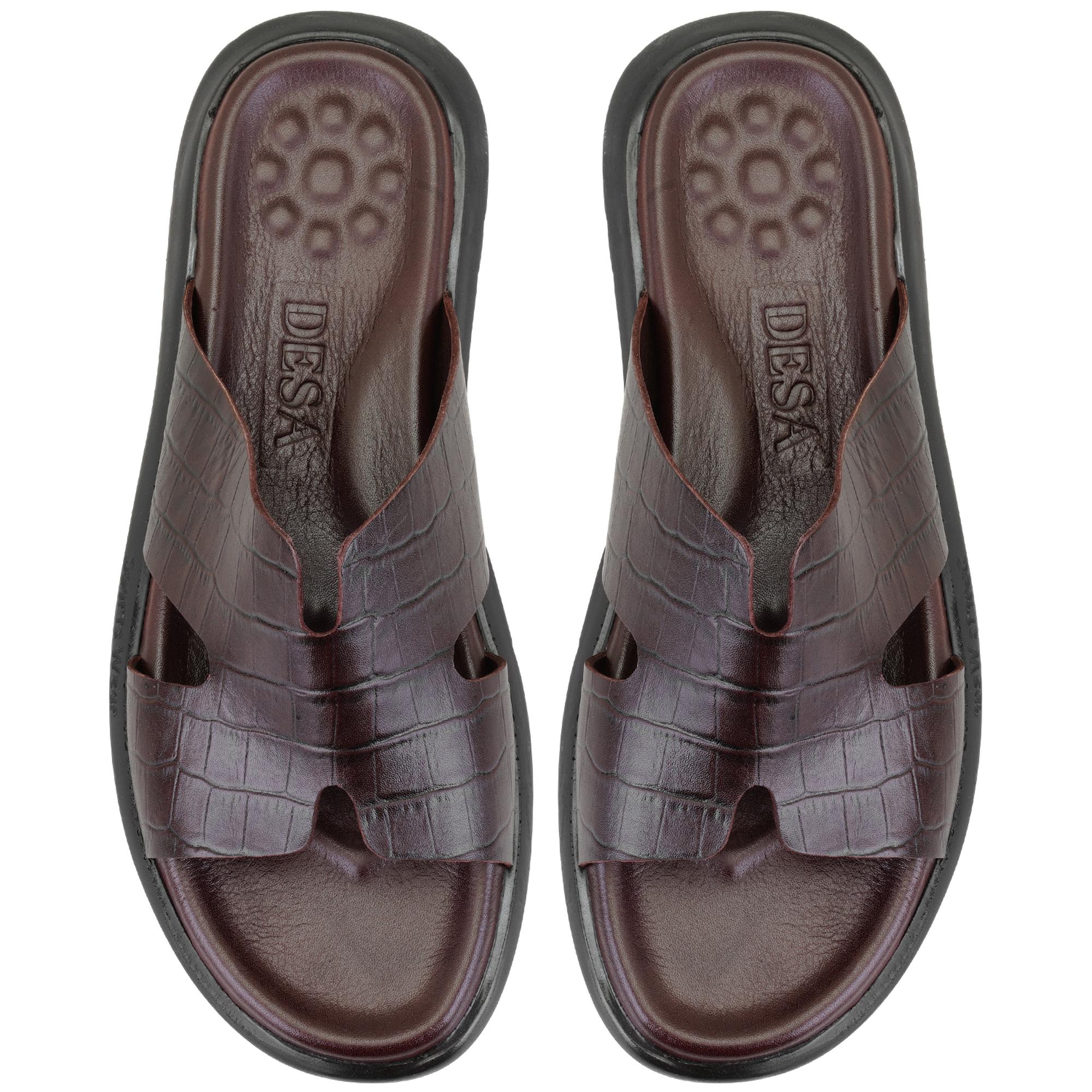 Fabiola Kahve Erkek Kroko Baskılı Deri Terlik