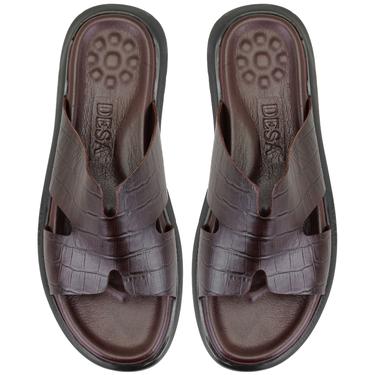  Fabiola Kahve Erkek Kroko Baskılı Deri Terlik