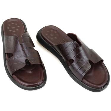  Fabiola Kahve Erkek Kroko Baskılı Deri Terlik