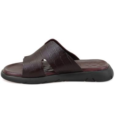  Fabiola Kahve Erkek Kroko Baskılı Deri Terlik