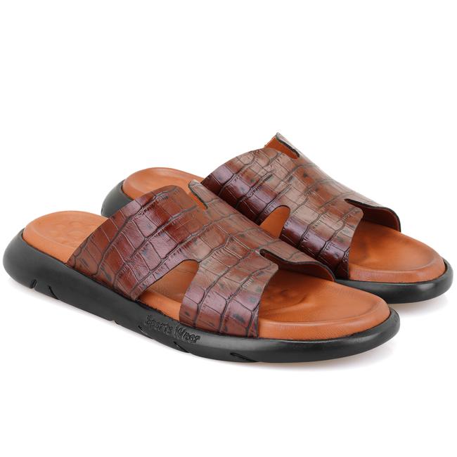  Fabiola Taba Erkek Kroko Baskılı Deri Terlik