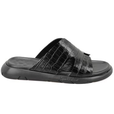  Fabiola Siyah Erkek Kroko Baskılı Deri Terlik