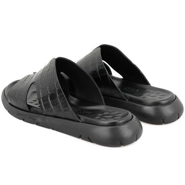  Fabiola Siyah Erkek Kroko Baskılı Deri Terlik