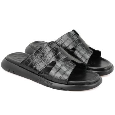 Fabiola Siyah Erkek Kroko Baskılı Deri Terlik