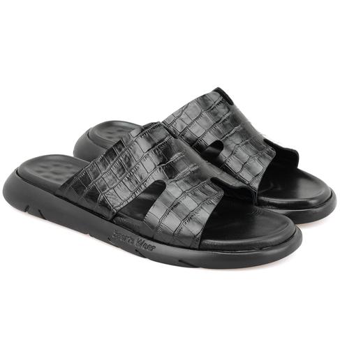  Fabiola Siyah Erkek Kroko Baskılı Deri Terlik
