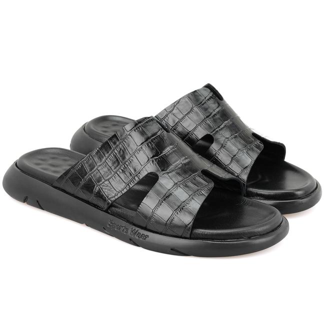  Fabiola Siyah Erkek Kroko Baskılı Deri Terlik