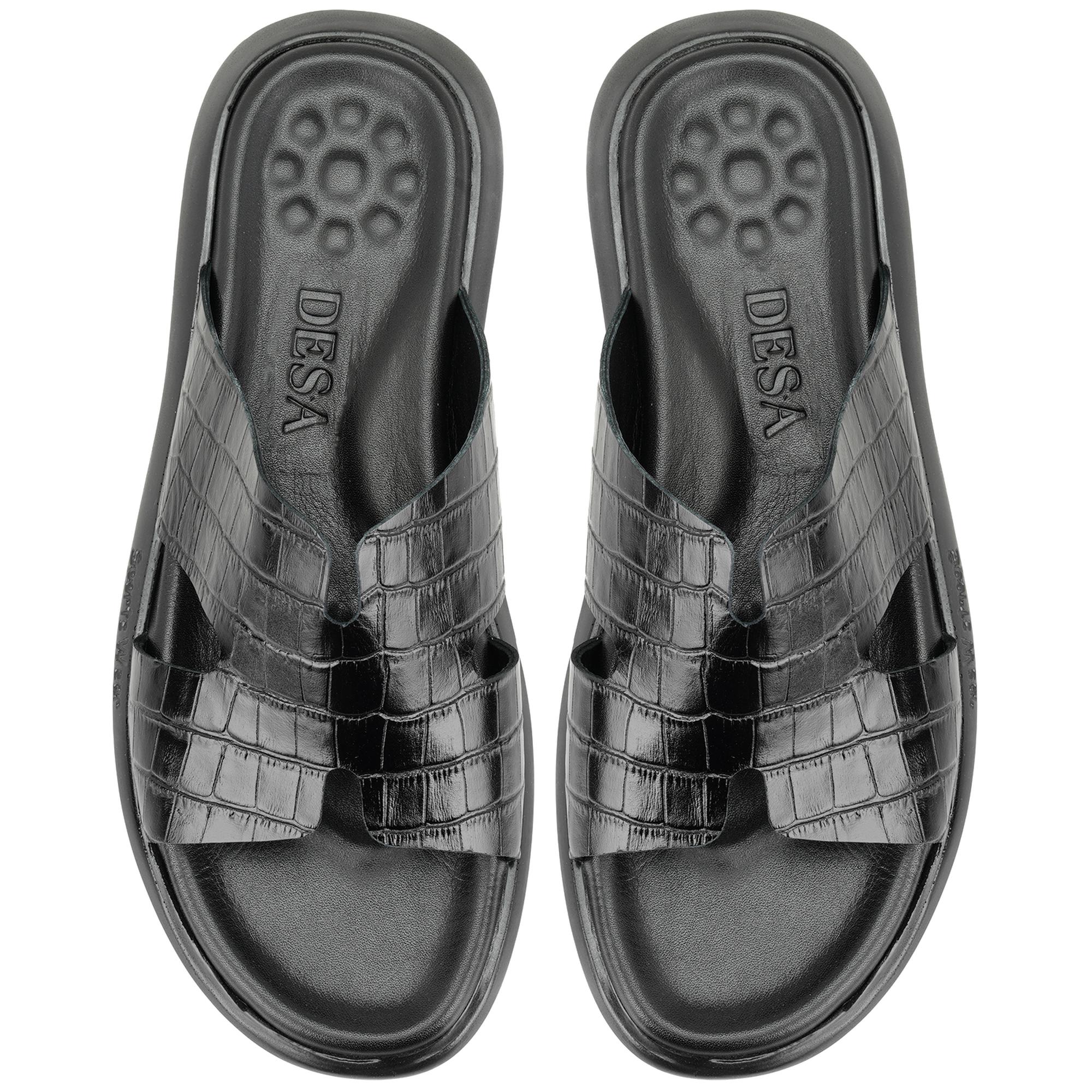 Fabiola Siyah Erkek Kroko Baskılı Deri Terlik