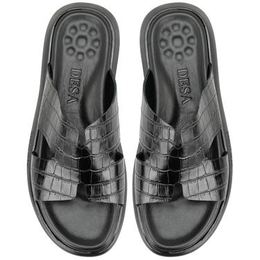  Fabiola Siyah Erkek Kroko Baskılı Deri Terlik