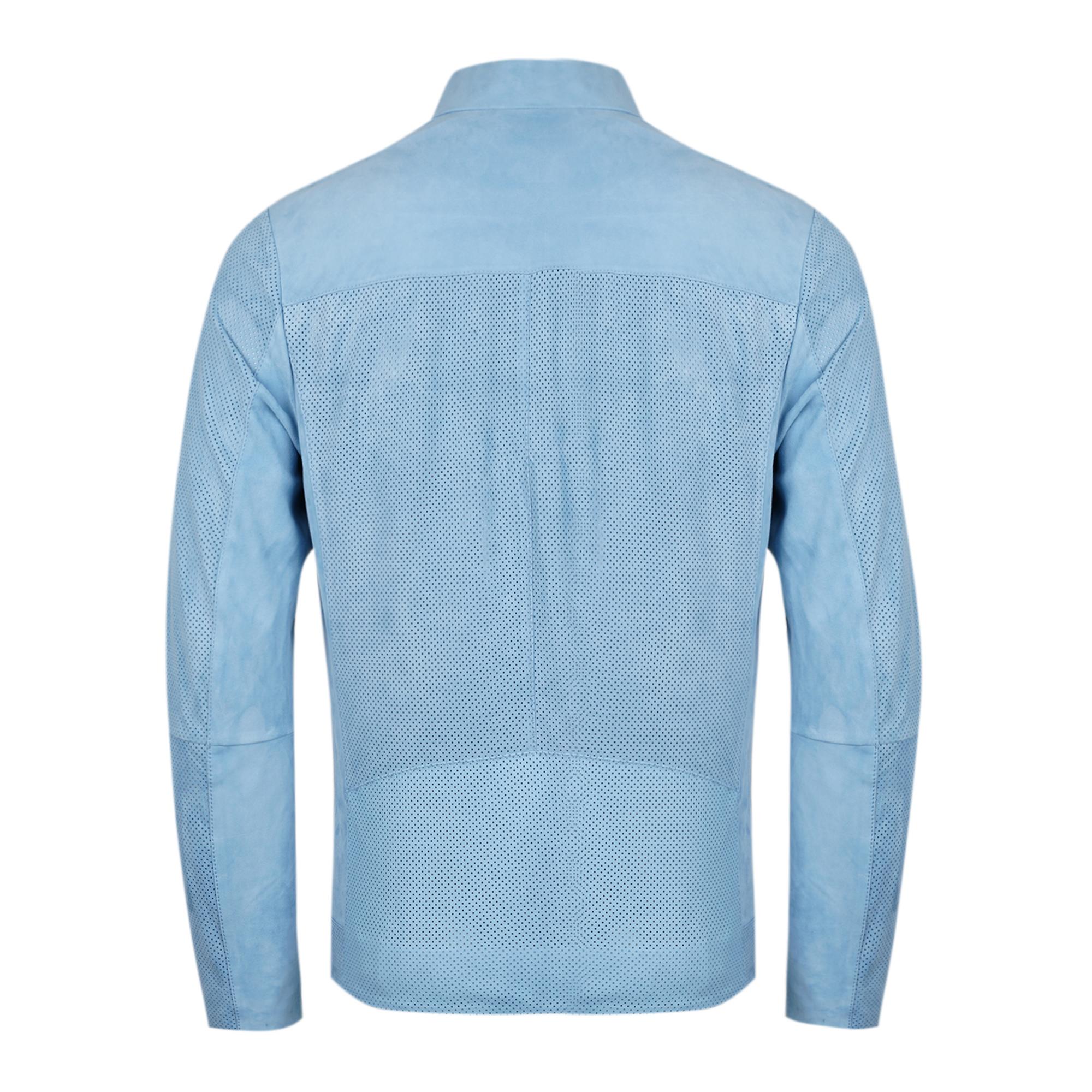 Zelmira Mavi Erkek Perfore Süet Deri Ceket