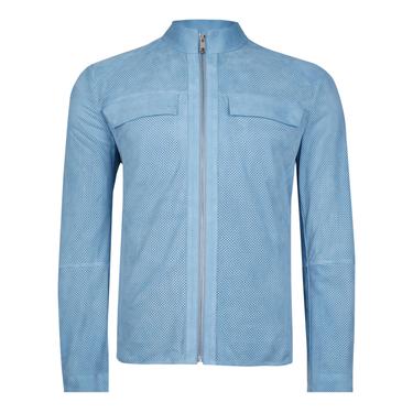 Zelmira Mavi Erkek Perfore Süet Deri Ceket