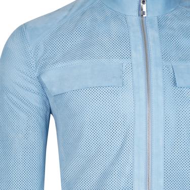  Zelmira Mavi Erkek Perfore Süet Deri Ceket