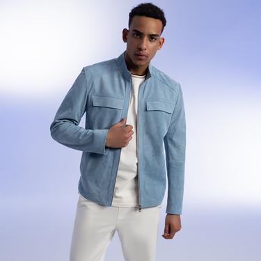  Zelmira Mavi Erkek Perfore Süet Deri Ceket