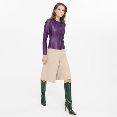  Deundria Mor Kadın Fit Panelli Deri Ceket