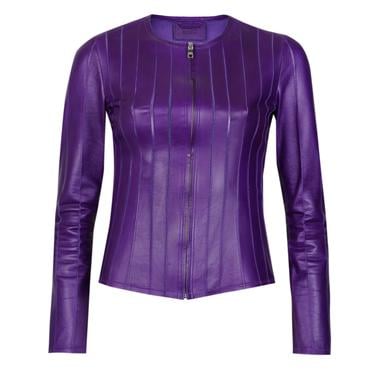  Deundria Mor Kadın Fit Panelli Deri Ceket