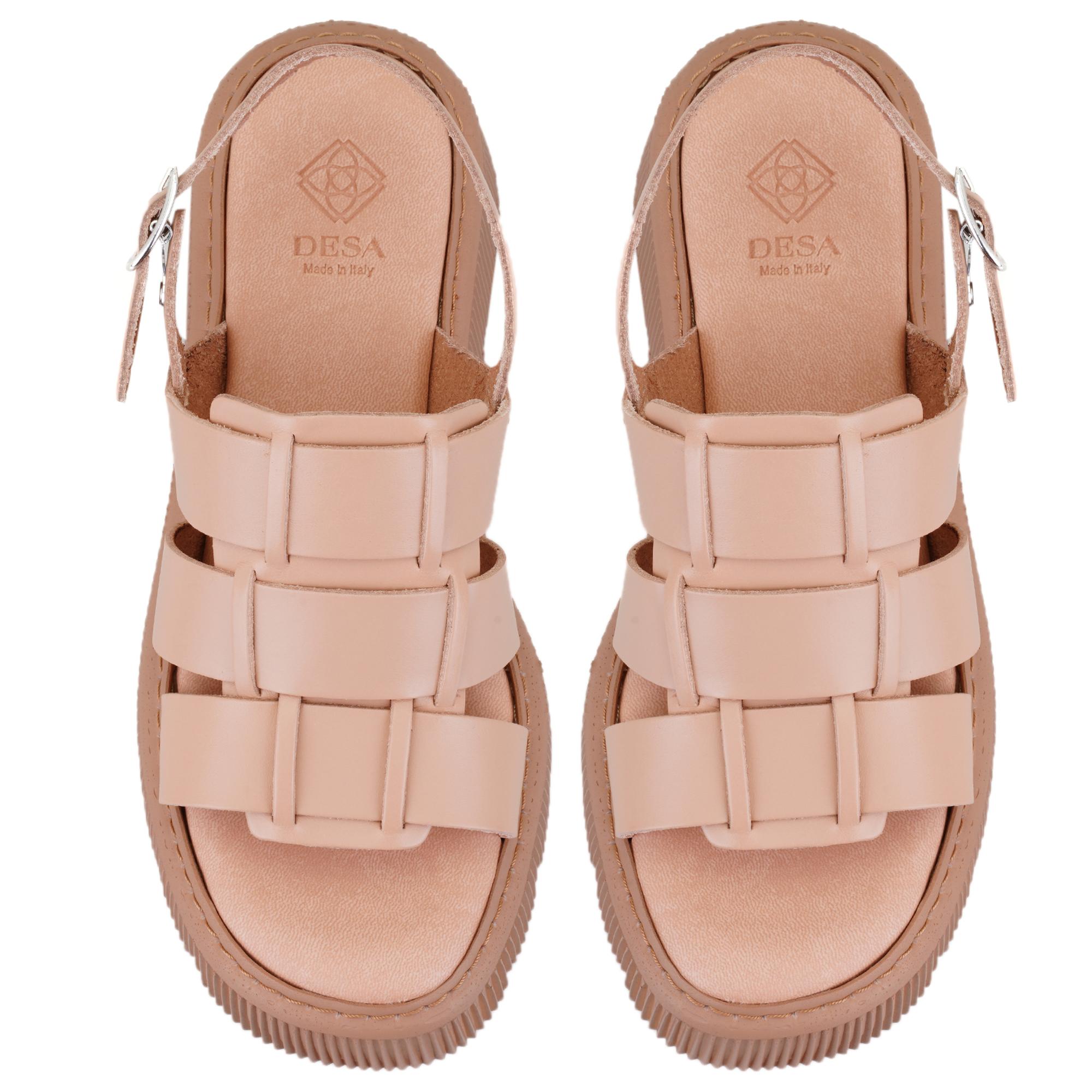 Kadın Pembe Dolgu Tabanlı Deri Sandalet