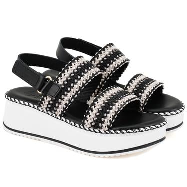  Kadın Siyah Hasır Örgülü Deri Sandalet