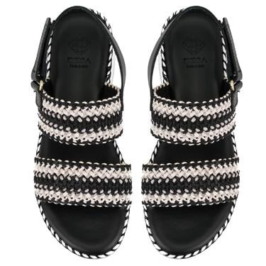  Kadın Siyah Hasır Örgülü Deri Sandalet