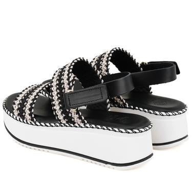  Kadın Siyah Hasır Örgülü Deri Sandalet