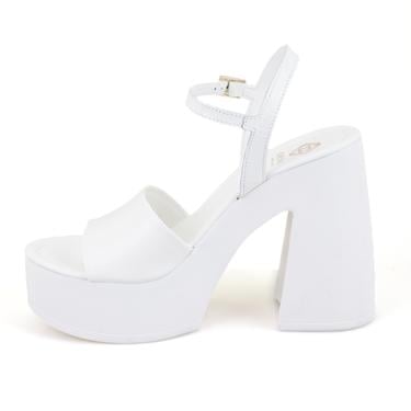  Kadın Beyaz Platform Topuklu Deri Sandalet