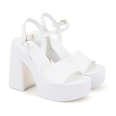  Kadın Beyaz Platform Topuklu Deri Sandalet
