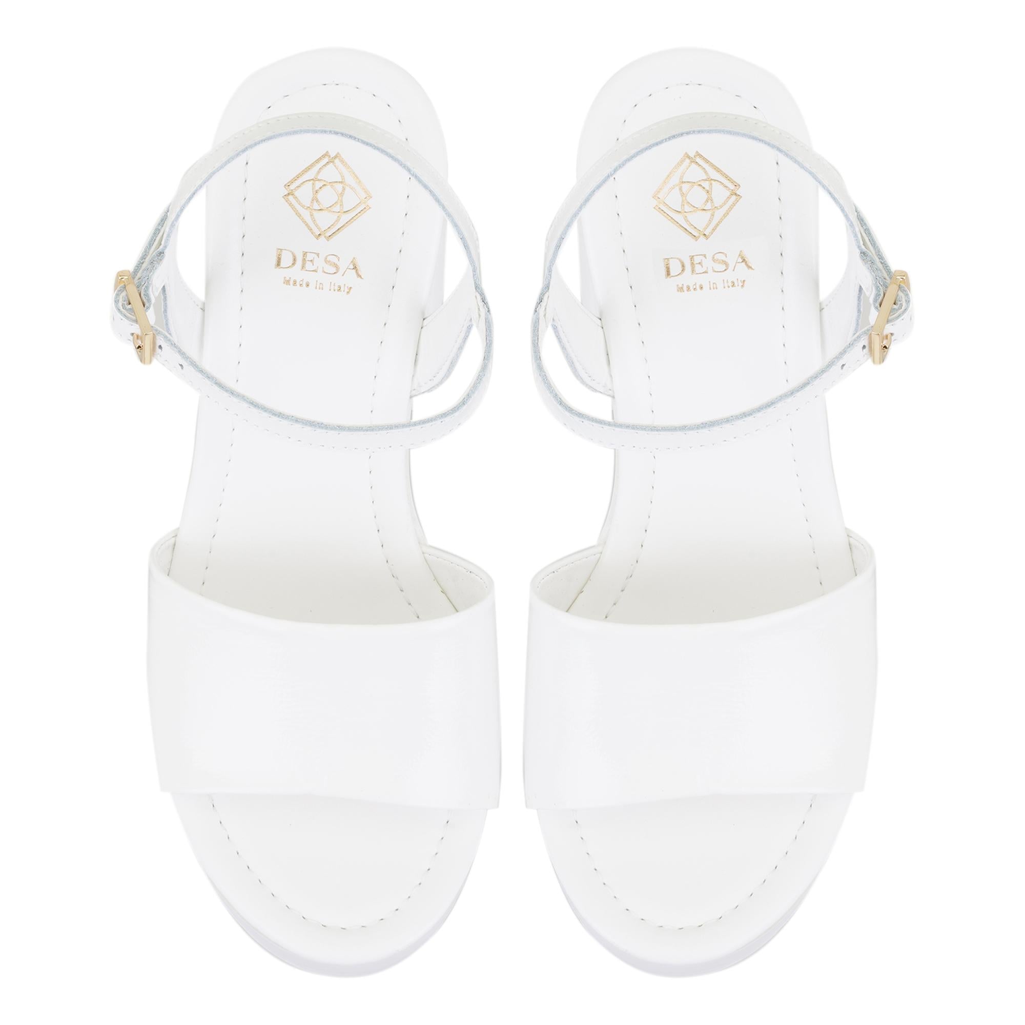 Kadın Beyaz Platform Topuklu Deri Sandalet