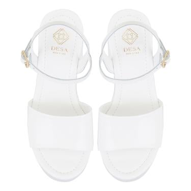  Kadın Beyaz Platform Topuklu Deri Sandalet