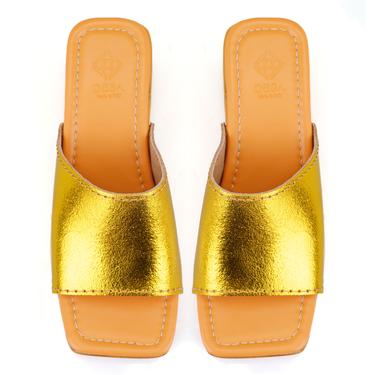  Kadın Sarı Topuklu Deri Terlik