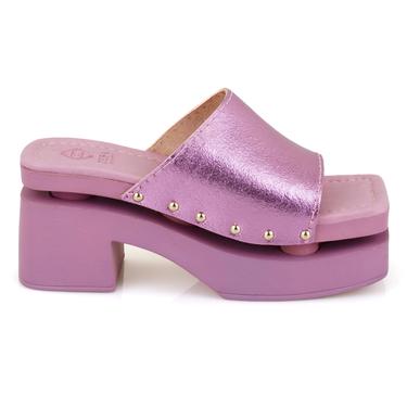  Kadın Pembe Topuklu Deri Terlik