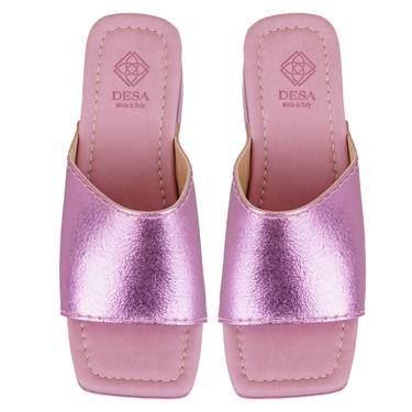  Kadın Pembe Topuklu Deri Terlik