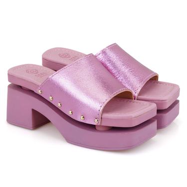  Kadın Pembe Topuklu Deri Terlik