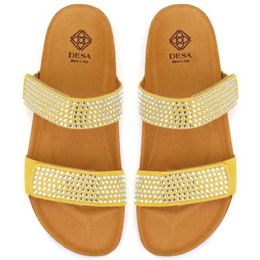  Kadın Sarı Cırt Cırtlı Süet Deri Terlik