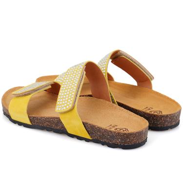  Kadın Sarı Cırt Cırtlı Süet Deri Terlik