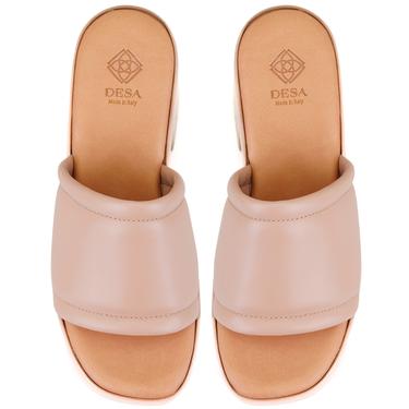  Kadın Pembe Kalın Topuklu Deri Terlik