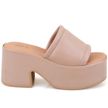  Kadın Pembe Kalın Topuklu Deri Terlik