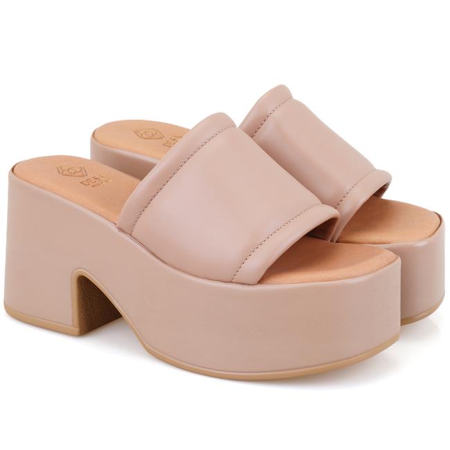  Kadın Pembe Kalın Topuklu Deri Terlik