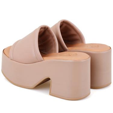  Kadın Pembe Kalın Topuklu Deri Terlik