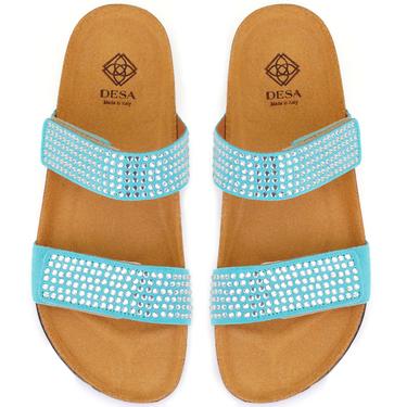  Kadın Mavi Cırt Cırtlı Süet Deri Terlik