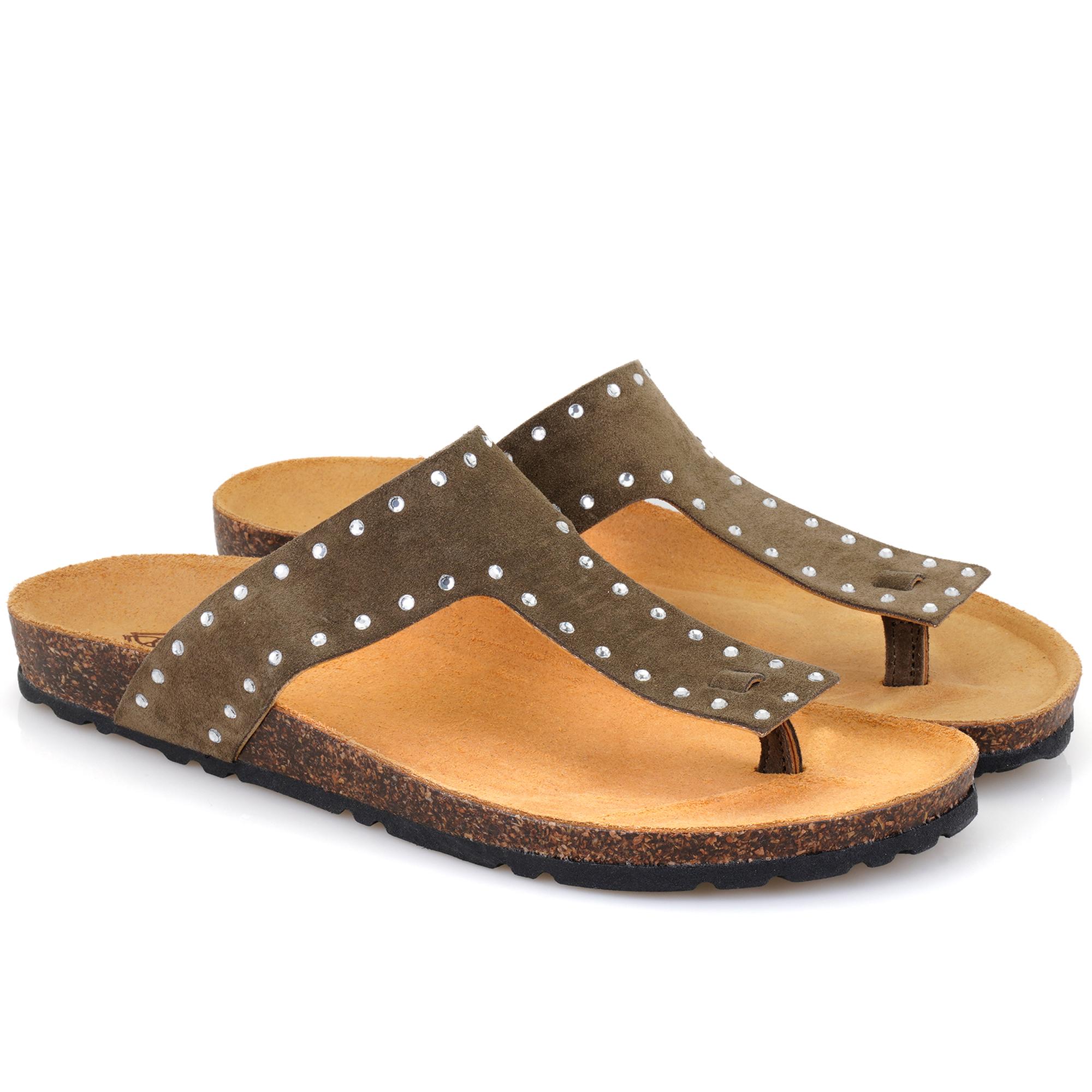 Kadın Yeşil Parmak Arası Süet Deri Terlik