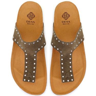  Kadın Yeşil Parmak Arası Süet Deri Terlik