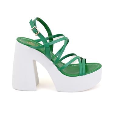  Kadın Yeşil Platform Topuklu Deri Sandalet