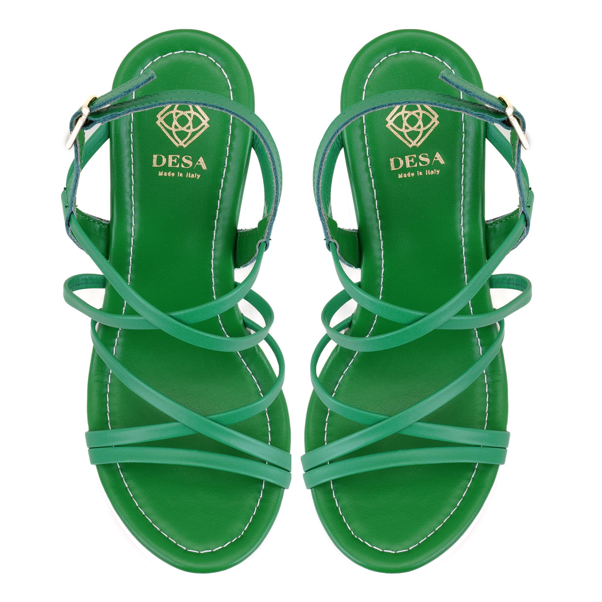 Kadın Yeşil Platform Topuklu Deri Sandalet