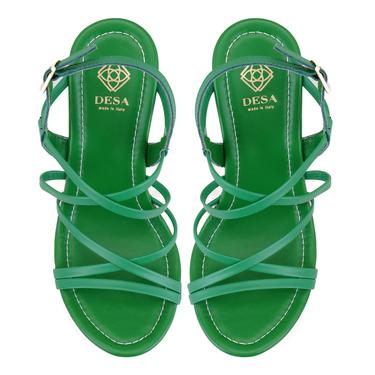  Kadın Yeşil Platform Topuklu Deri Sandalet